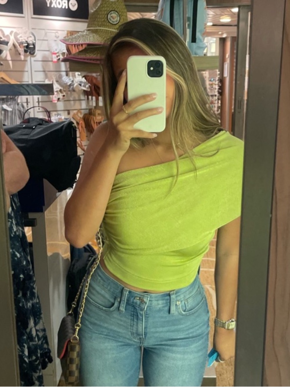 Women’s Lime One-Shoulder Crop Top